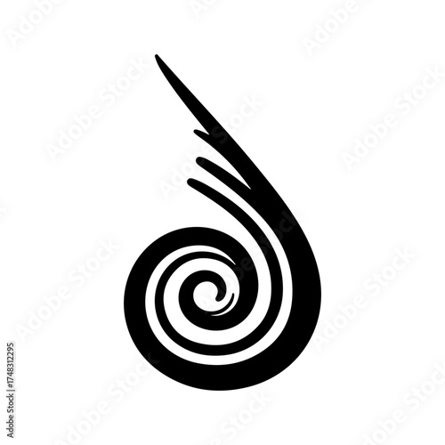 Abstract Black Spiral Design Element with Upward Flowing Strokes