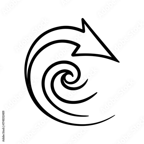Minimalist Black Outline Arrow and Spiral Design Element