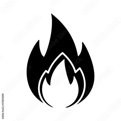 Stylized Black Fire Flame Icon Graphic Element on White