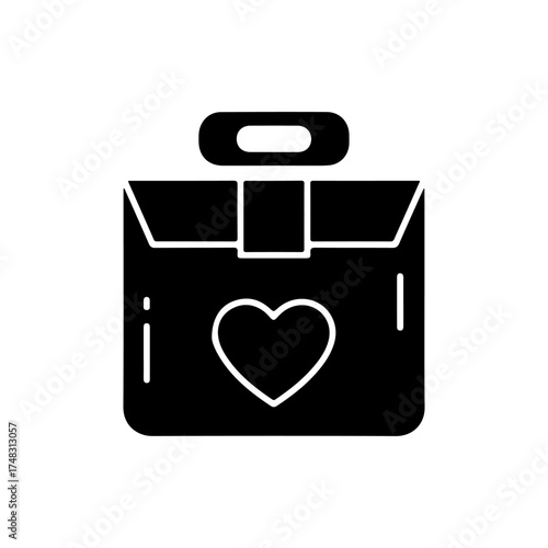 Black Glyph Icon of a Lunch Box with Heart Outline Design
