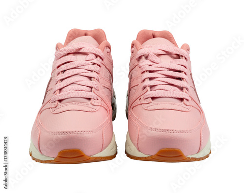Pair of woman's sneakers isolated from background. Pink color.