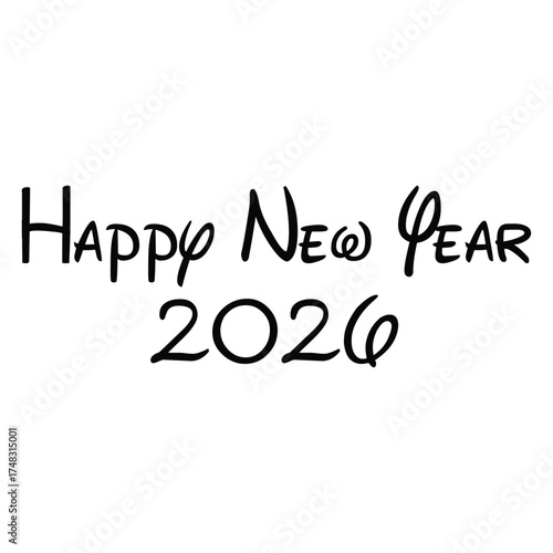 Happy new year 2026 handwritten text for festive greeting card design