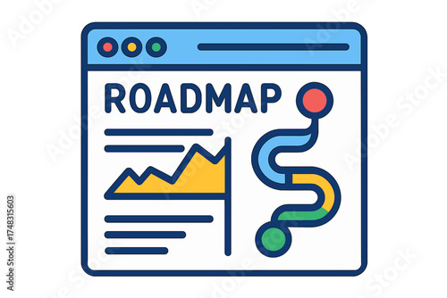 Digital roadmap with graph and flowchart on computer screen dashboard roadmap screen