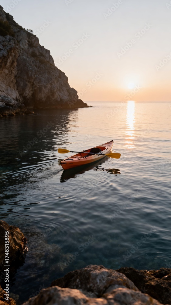 Fototapeta premium Sunset Kayaking on Calm Sea