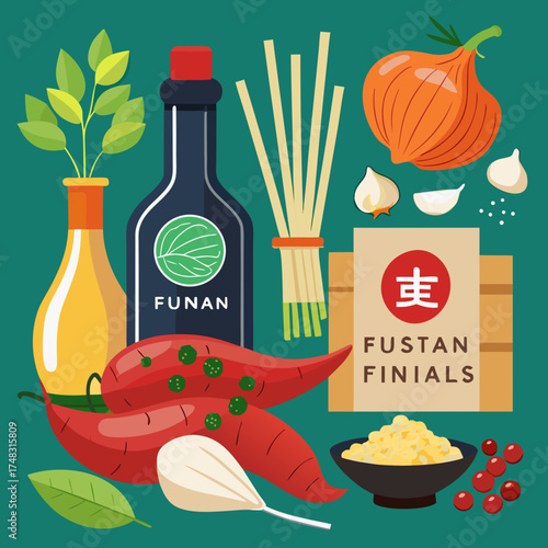 Vibrant asian food ingredients illustration for culinary projects and healthy eating concepts