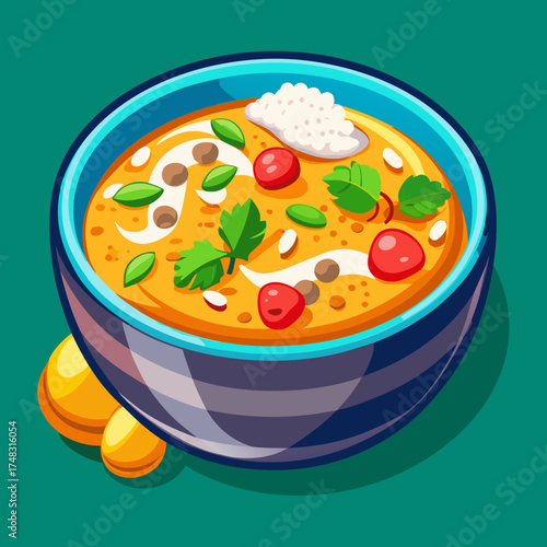 Delicious hearty stew soup bowl illustration vector art fresh ingredients savory meal