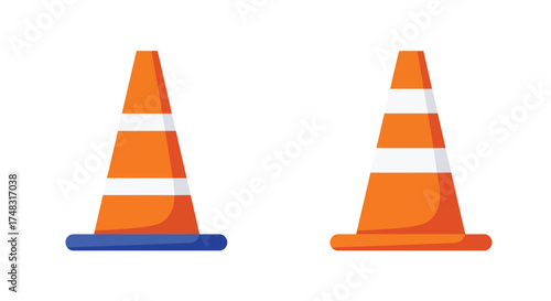 Two orange and white traffic cones isolated on a white background