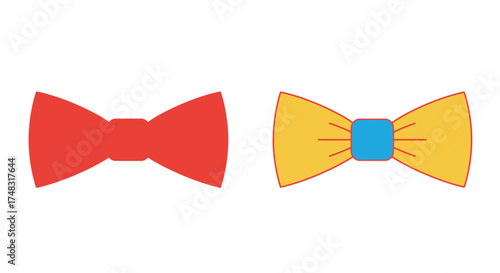 Two colorful bow ties one red and one yellow displayed side by side