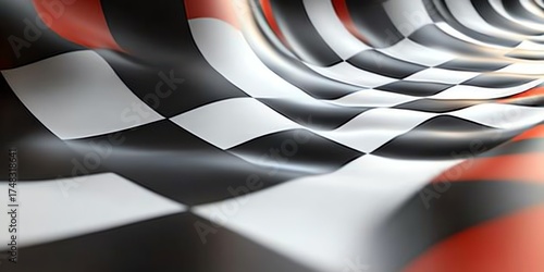 Futuristic Abstract Black White Red Pattern with Curved Wavy Lines