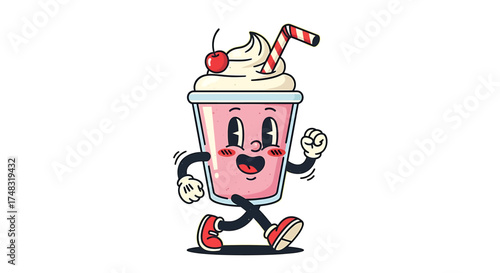 Joyful Retro Cartoon Milkshake Character Illustration