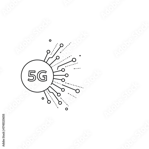 Vector illustration of abstract 5g network technology icon with radiating lines and dots
