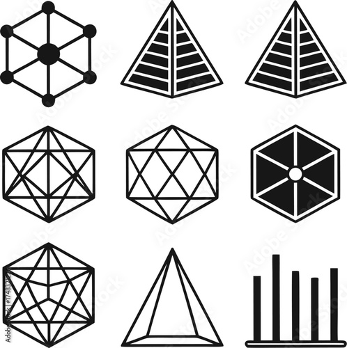 geometric, abstract, icon, set, glyph, outline, shape, science, technology, modern, minimalist, simple, creative, design, element, symbol, sign, logo