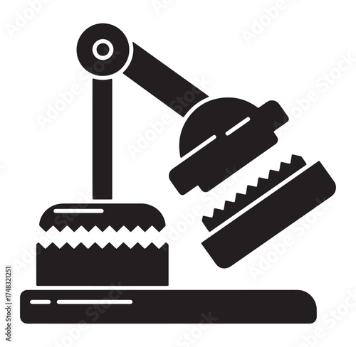 Simple black and white mechanical design illustration representing force and compression