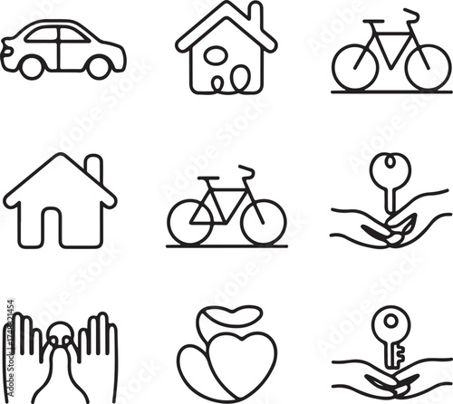 real-estate, lifestyle, asset, icon, set, outline, investment, insurance, simple, minimalist, modern, property, home, house, family, finance, business, goal
