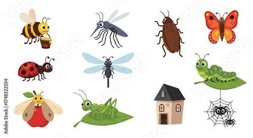 A collection of assorted insects and arachnids in pixel art style.