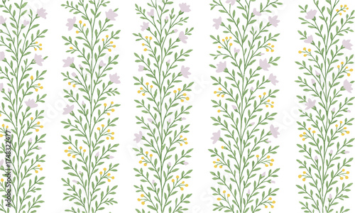 Delicate Wildflower Vines – Minimal Botanical Seamless Pattern, textile print, fabrics design, graphics elements, easily editable. 