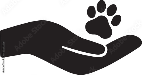 Silhouette of veterinarian hand holding puppy paw, ideal for pet care and vet design.