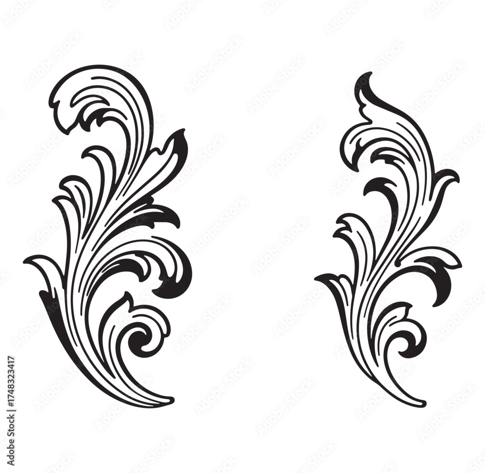 Fototapeta premium Two elegant vector black and white flourish elements for decorative designs and patterns