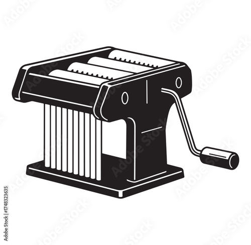 Vector illustration of a black and white pasta maker or noodle machine cooking equipment