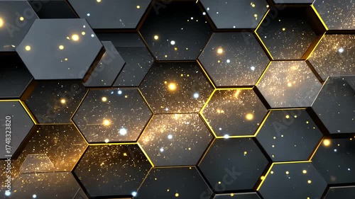 Hexagonal Patterns with Glowing Elements and Sparkling Effects