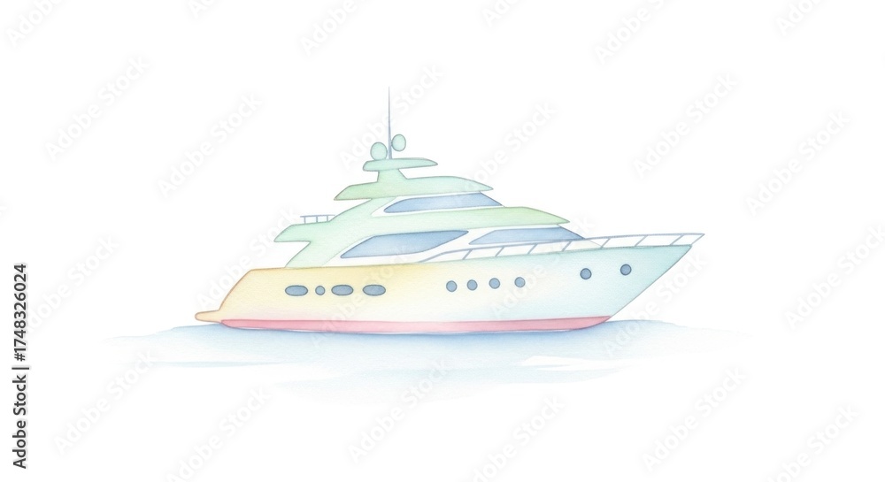 Naklejka premium A pastel-hued luxury yacht glides on calm, light blue waters