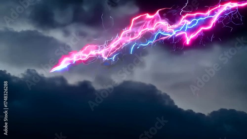 Dramatic Lightning Bolt Illuminates Dark Sky with Electric Colors