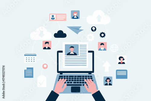 Digital recruitment process with online profiles and cloud services connecting candidates and employers