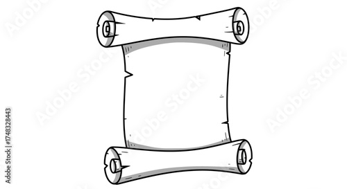 Ancient scroll with blank center and curled edges in monochrome style