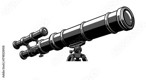 Detailed monochrome telescope on tripod with small scope