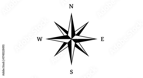 Classic compass rose with cardinal directions in black and white design