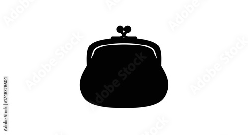 Minimalist silhouette of vintage coin purse isolated on white background