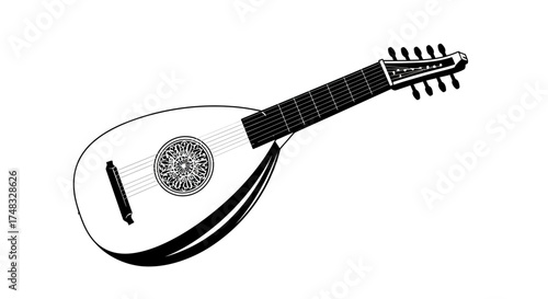 Traditional lute silhouette with ornate soundhole design