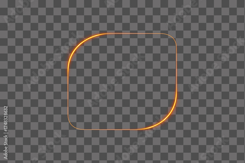 Glowing red curved square frame with fiery neon light outline isolated transparent background PNG