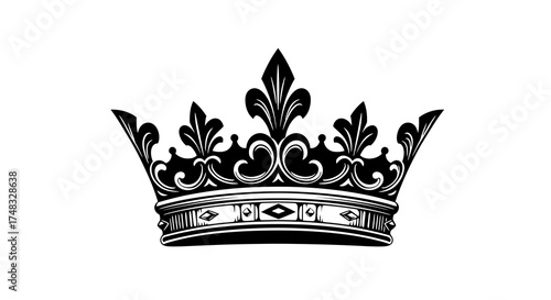 Ornate black crown with intricate floral design on white background