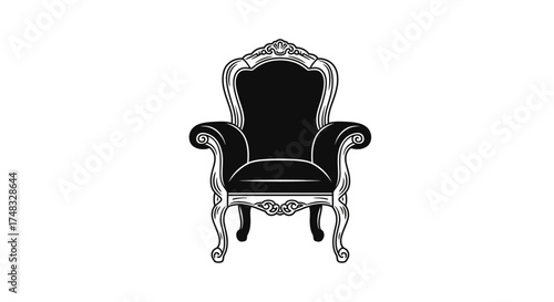 Elegant silhouette of vintage armchair with ornate carvings on white background