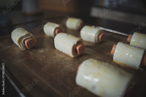 prepared for the oven - vienna sausage in puff pastry