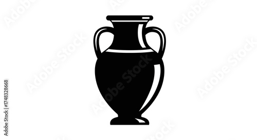 Classic silhouette of ancient greek vase with dual handles on white background