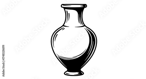 Elegant vintage vase drawing with delicate details in monochrome style