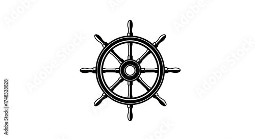 Classic nautical wheel in black and white silhouette design