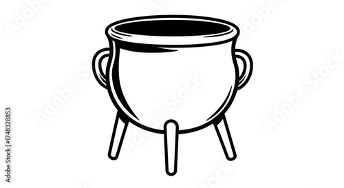 Black and white cauldron with handles silhouette on white background