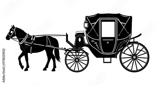 Silhouette of a horse drawn carriage: vintage transportation icon