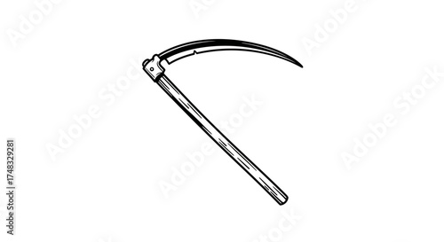Vintage scythe design with detailed outline on white background
