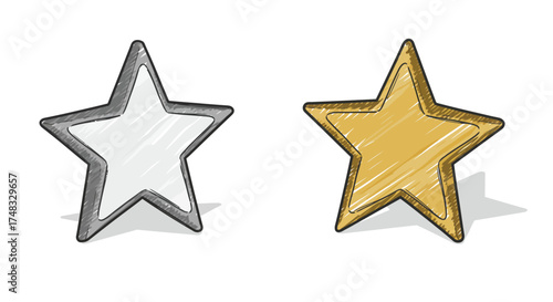 Hand-drawn metallic star icons on white with shadow effects