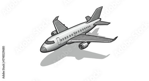 Monochrome airplane sketch: detailed design with shadow effect for aviation t…