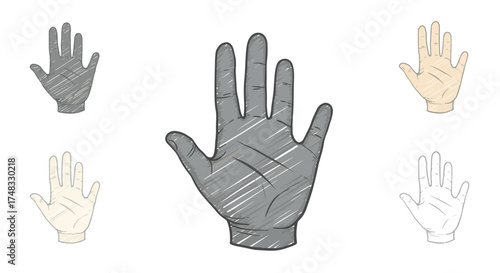 Diverse hand sketches in various colors with crosshatch style