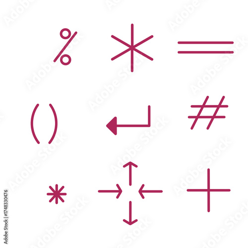 Doodle icon sign set mathematic and computer symbol  illustration with pink color that can be use for social media, sticker, wallpaper, decoration, card, e.tc..