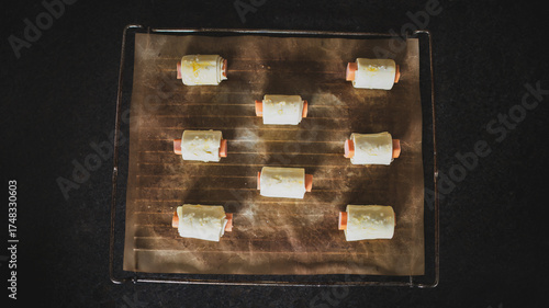 prepared for the oven - vienna sausage in puff pastry