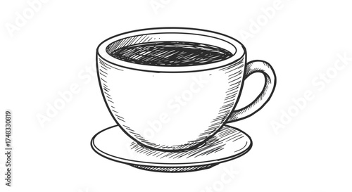 Hand drawn coffee cup sketch on saucer