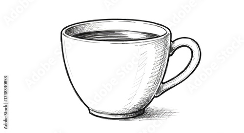Hand drawn coffee cup sketch with detailed texturing