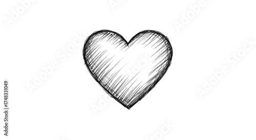 Hand drawn heart sketch on white background in pencil